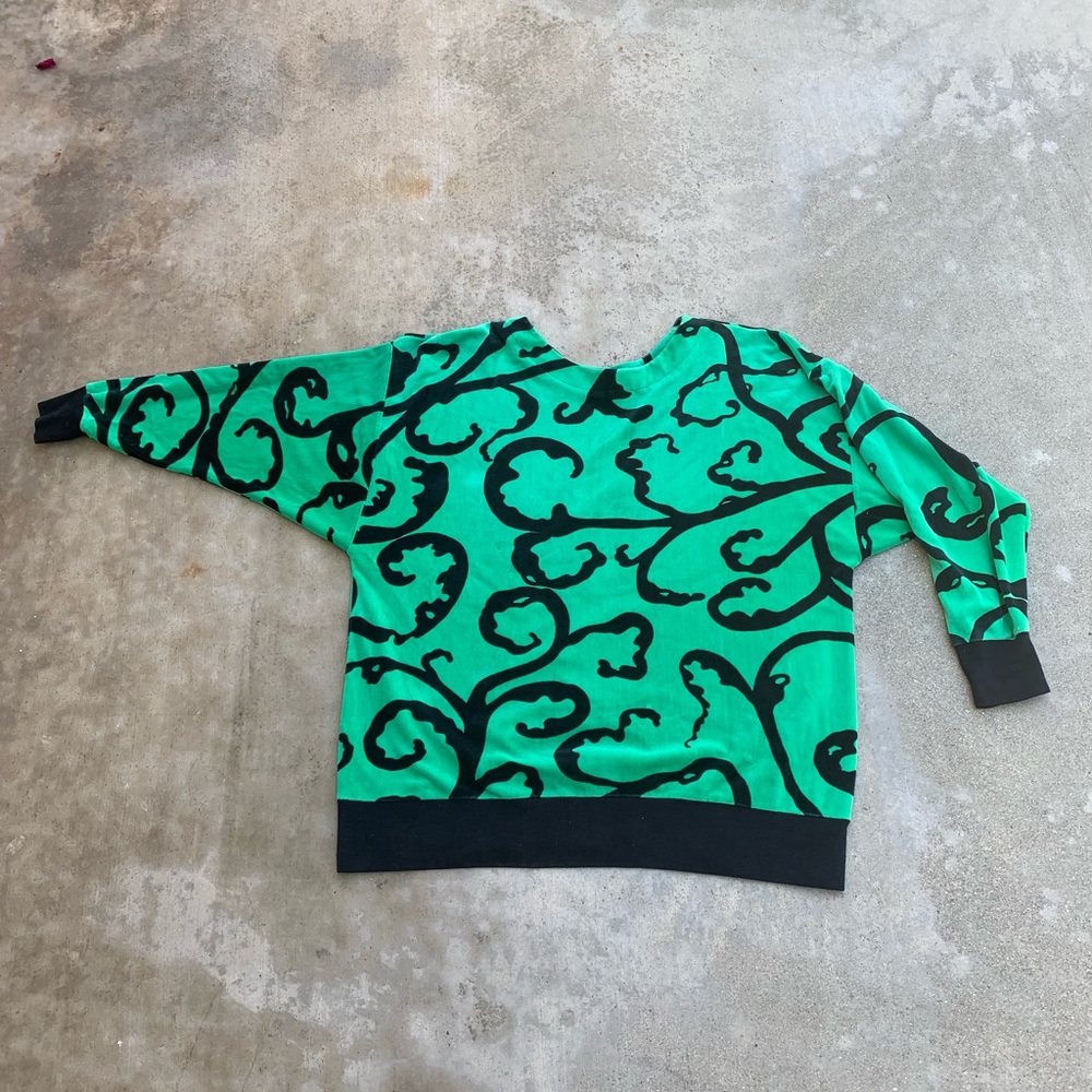 🎉Host Pick🎉 Vintage Holiday Top -Kelly Green Velour Sweatshirt- 1970s 1980s